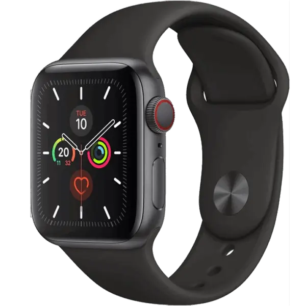 Refurbished Watch Series 5 44mm Aluminium Space Gray met zwarte sportband Licht gebruikt Ja