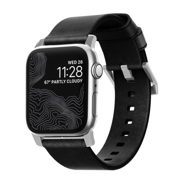 Nomad Modern lederen horlogeband zwart / zilveren hardware 45/46/49 mm - Black