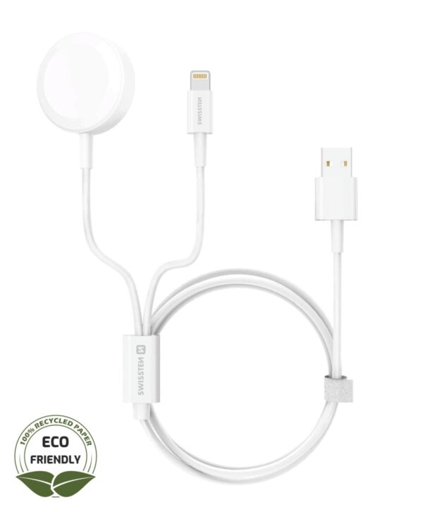 Swissten Swissten Draadloze 2 in 1 Magnetische Oplader - Lightning Kabel - 1.2M - Wit - Retourdeal