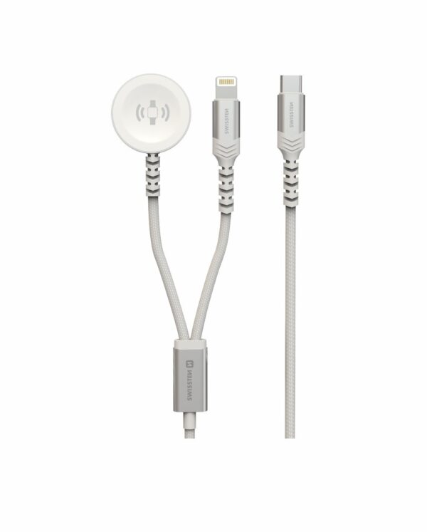 Swissten Swissten Draadloze 2 in 1 Magnetische Oplader - Geschikt voor Apple Watch - Lightning - 1.2M - Wit